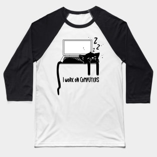 A Sleeping Cat on The Computer Baseball T-Shirt